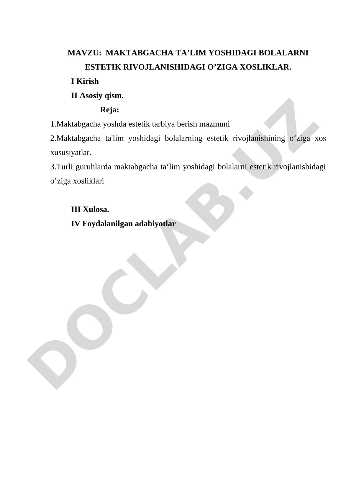 Maktabgacha ta’lim yoshidagi bolalarni estetik rivojlanishidagi o’ziga xosliklar