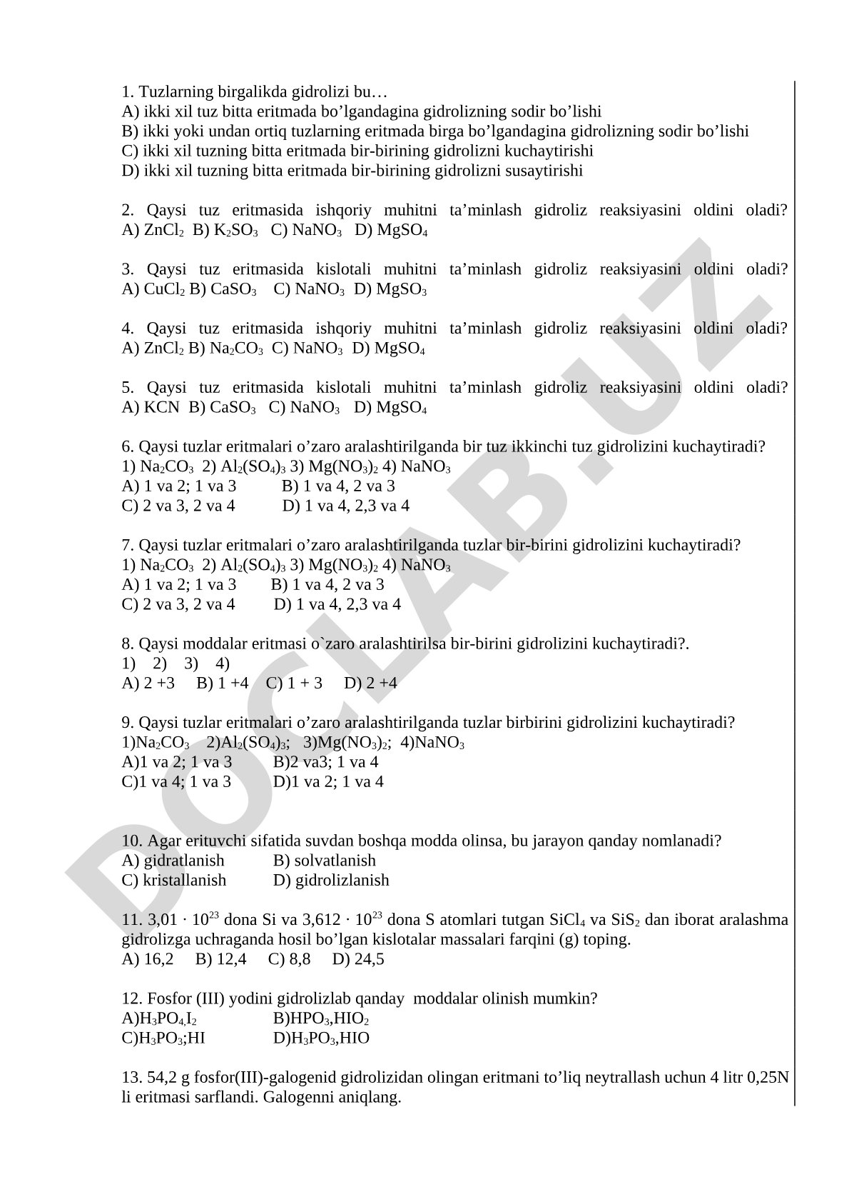 Tuzlarning birgalikda gidrolizi