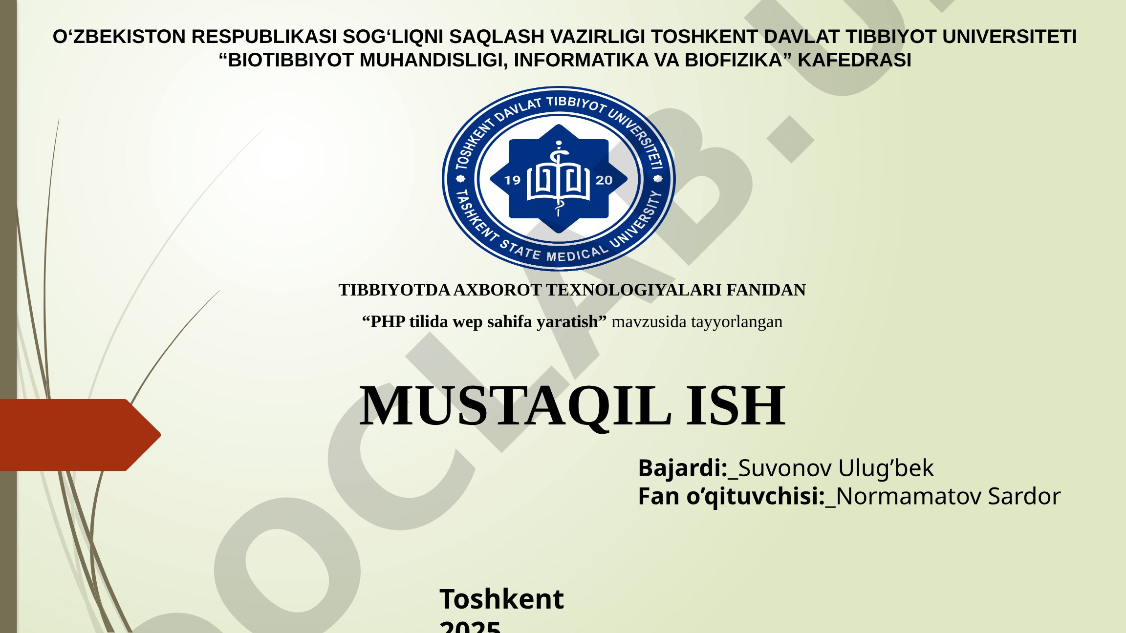 PHP tilida wep sahifa yaratish