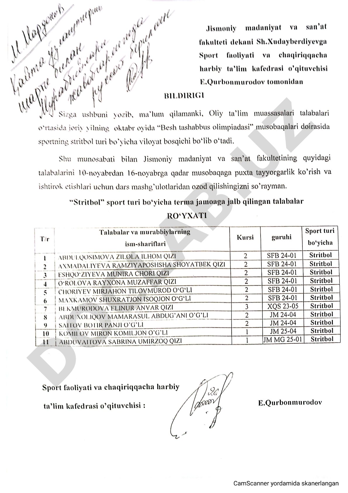 Hujjat mavzusi aniqlanmadi