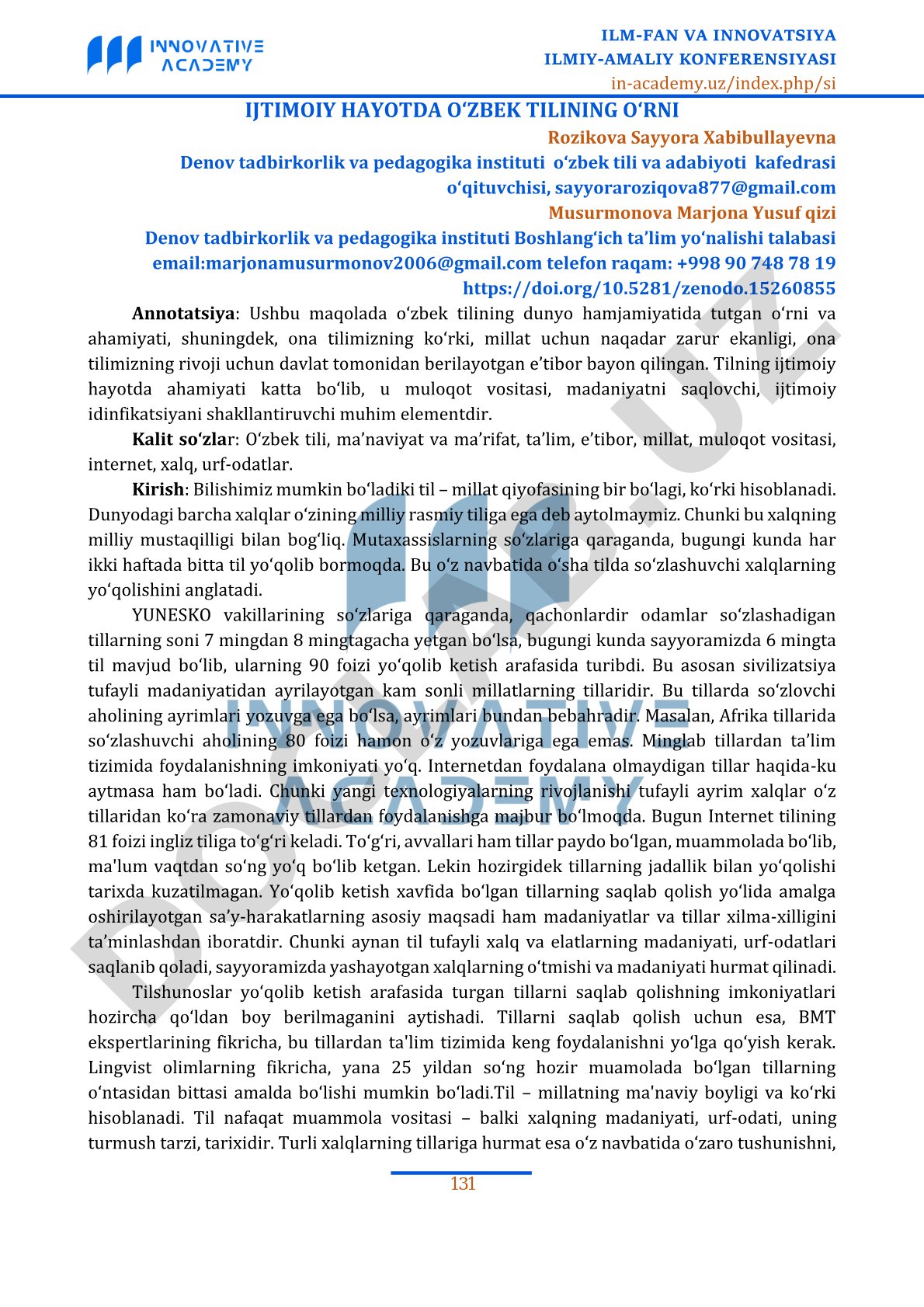 Ijtimoiy hayotda o‘zbek tilining o‘rni