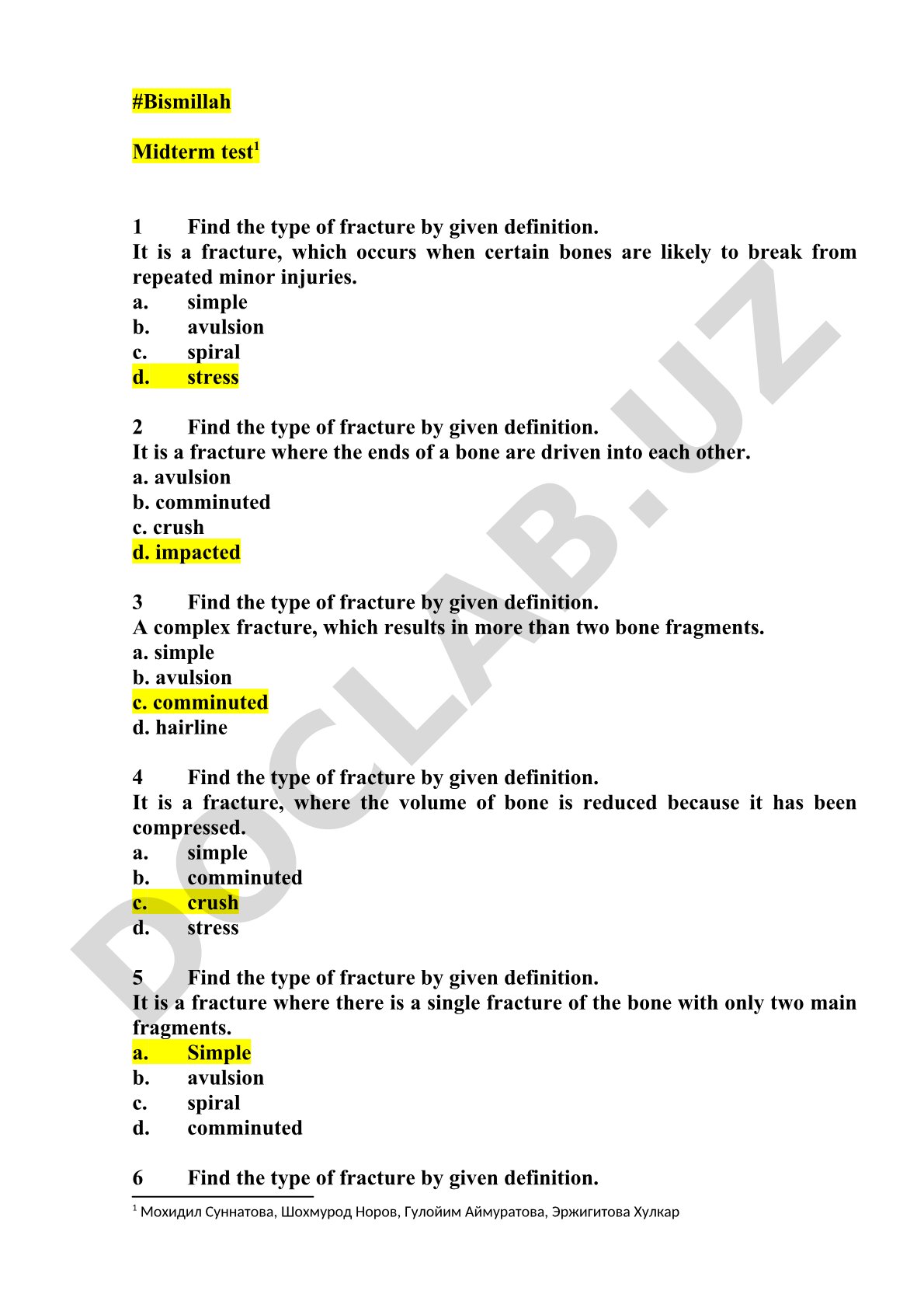 Fracture types definitions