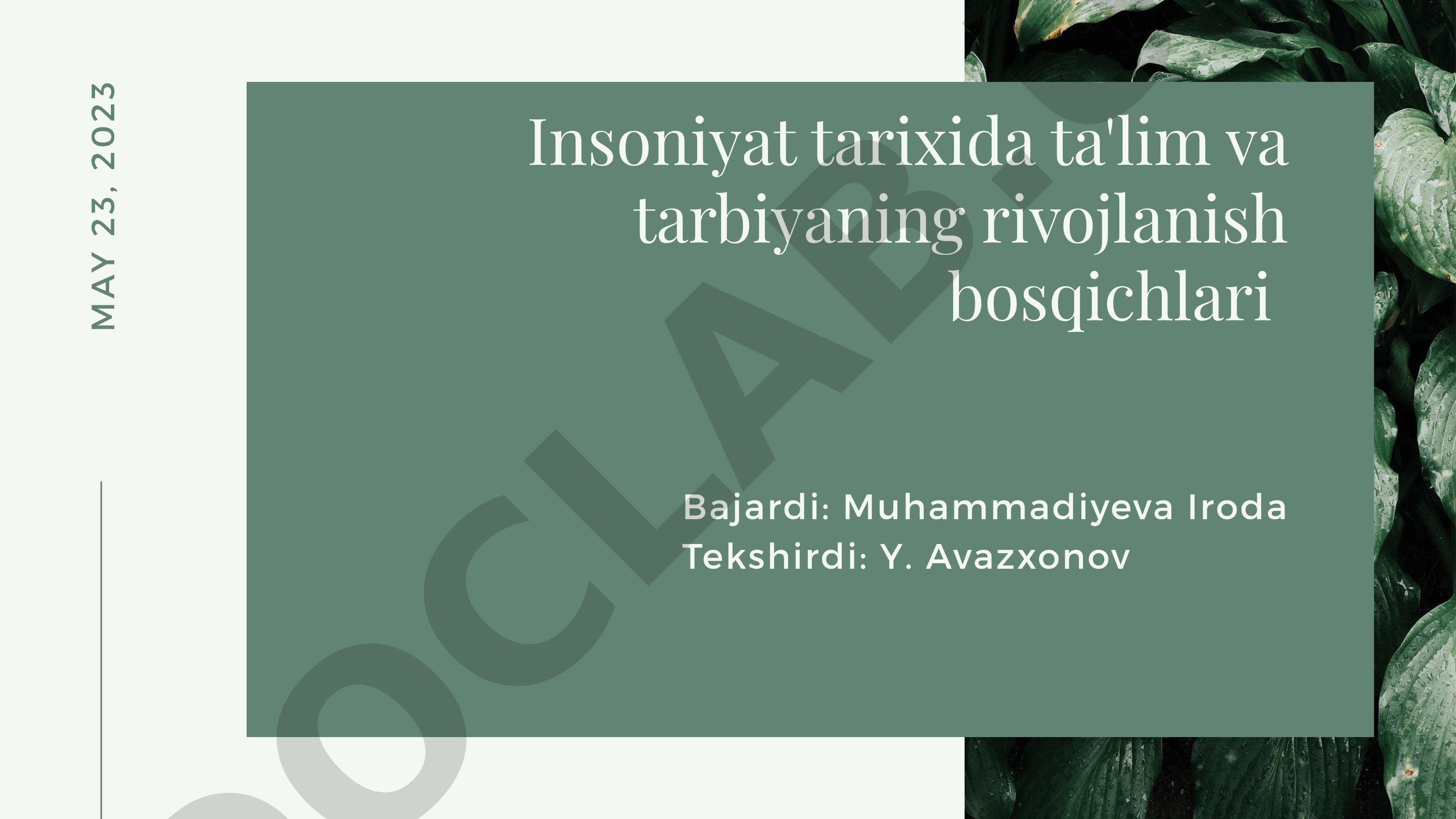 Insoniyat tarixida ta'lim va tarbiyaning rivojlanish bosqichlari