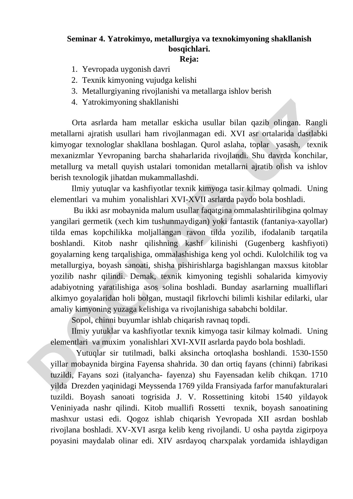 Yatrokimyo, metallurgiya va texnokimyoning shakllanish bosqichlari