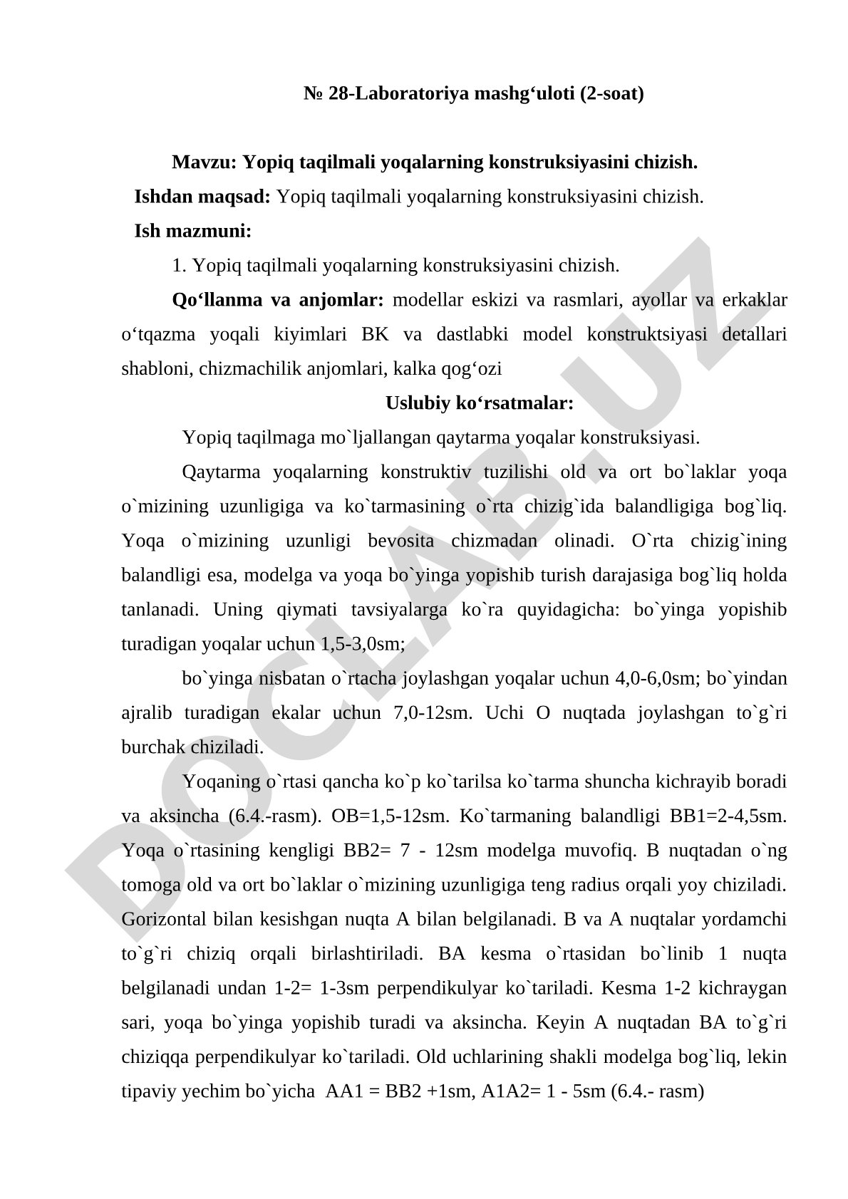 Yopiq taqilmali yoqalarning konstruksiyasini chizish