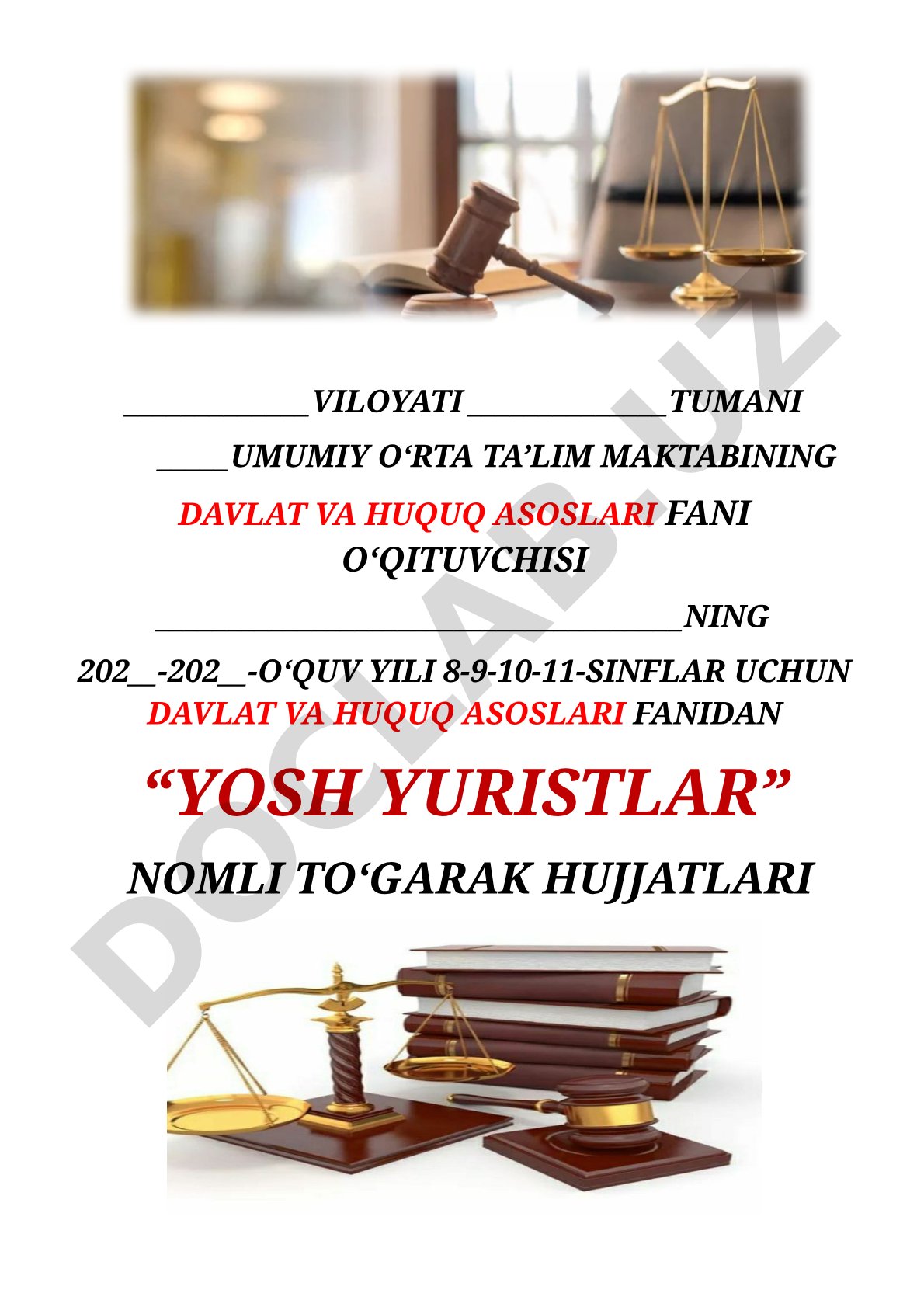 Yosh yuristlar to‘garagi ish rejasi va a'zolar ro‘yxati