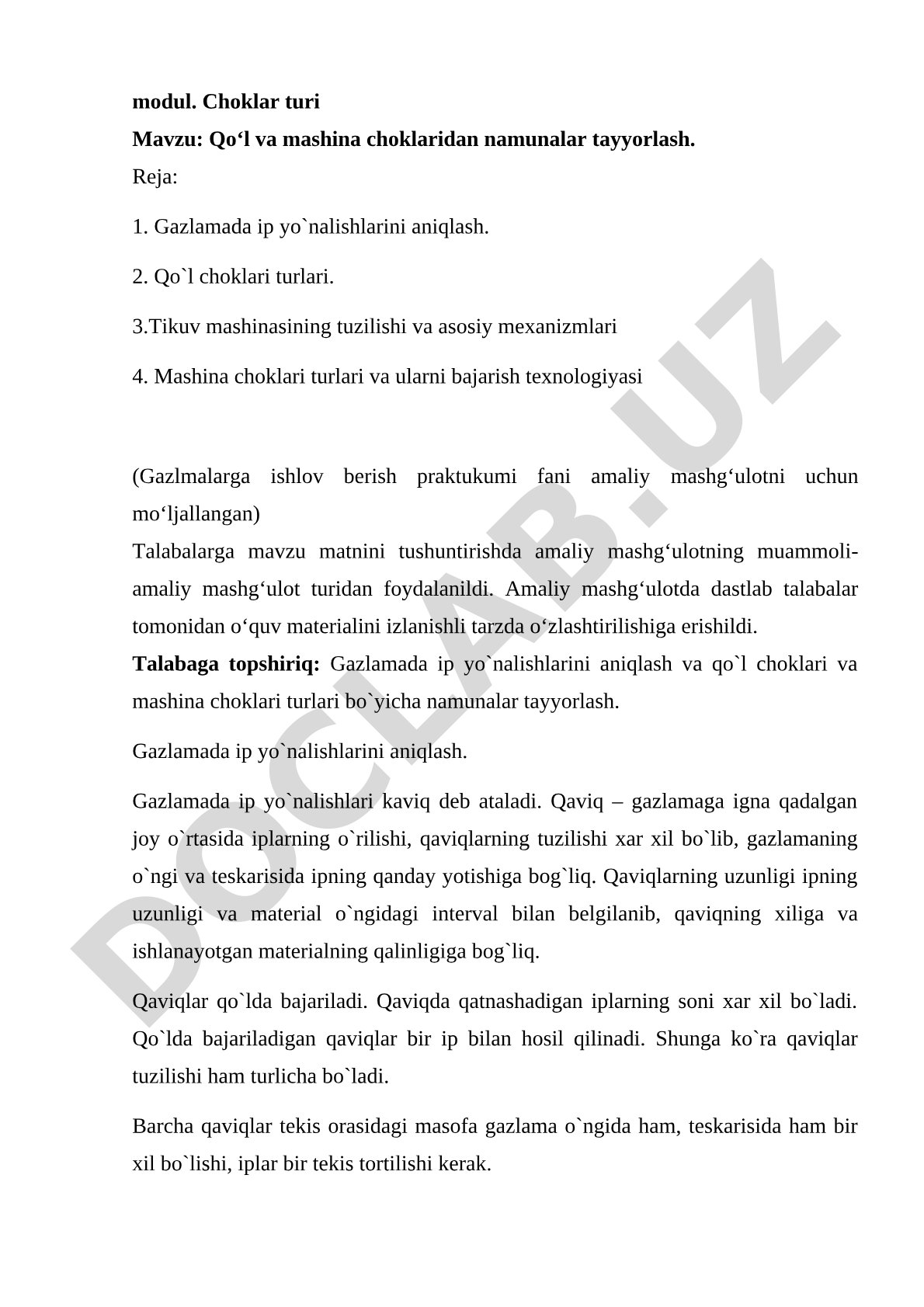 Qo‘l va mashina choklaridan namunalar tayyorlash