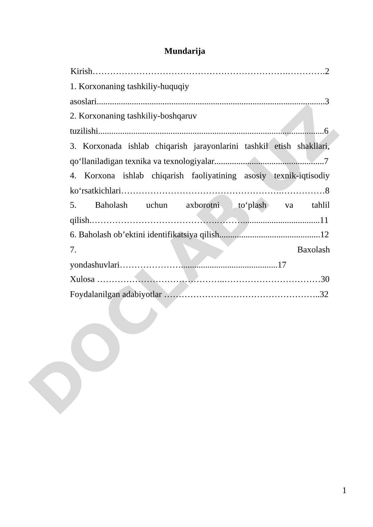 Korxonaning tashkiliy-huquqiy asoslari va ishlab chiqarish faoliyatini baholash