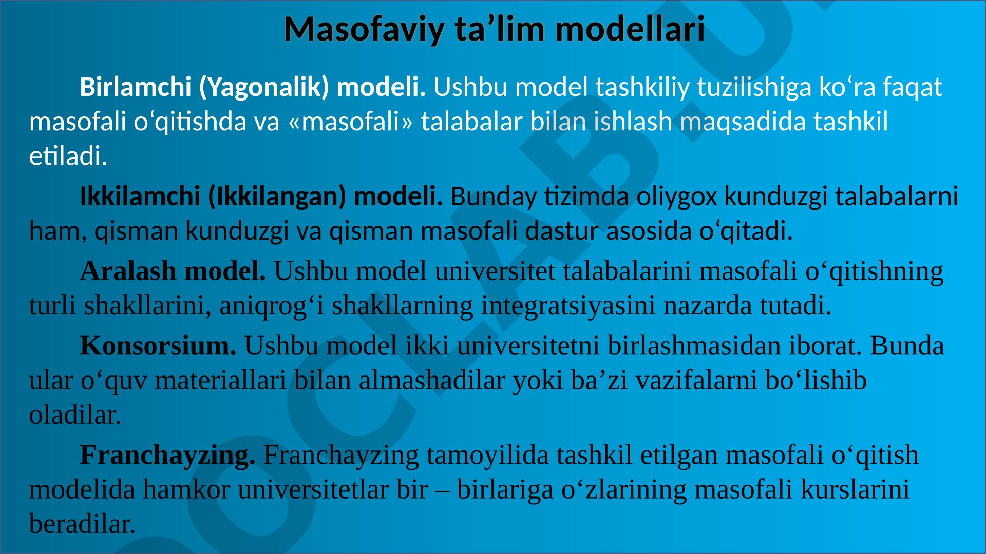 Masofaviy ta'lim modellari