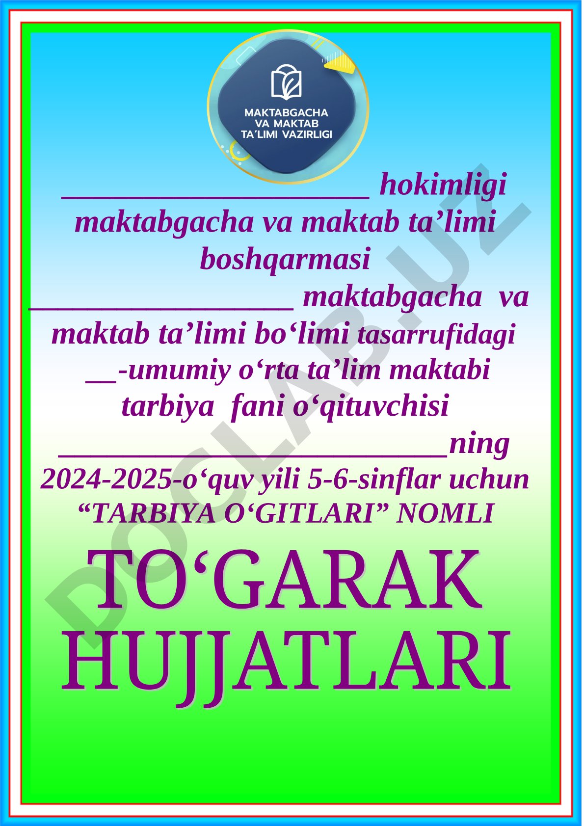 Tarbiya o'gitlari to'garagining ish rejasi