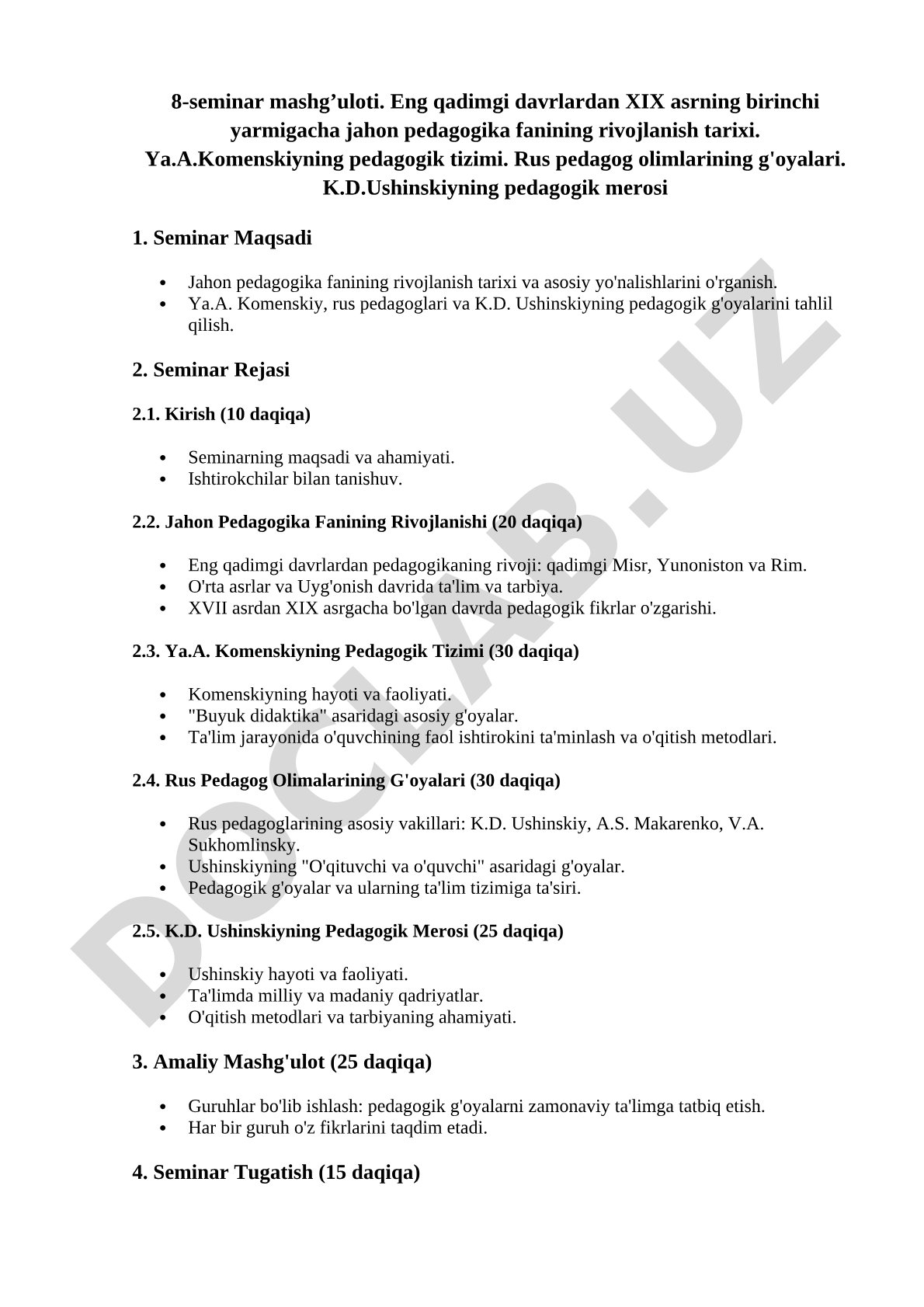 Jahon pedagogika fanining rivojlanish tarixi