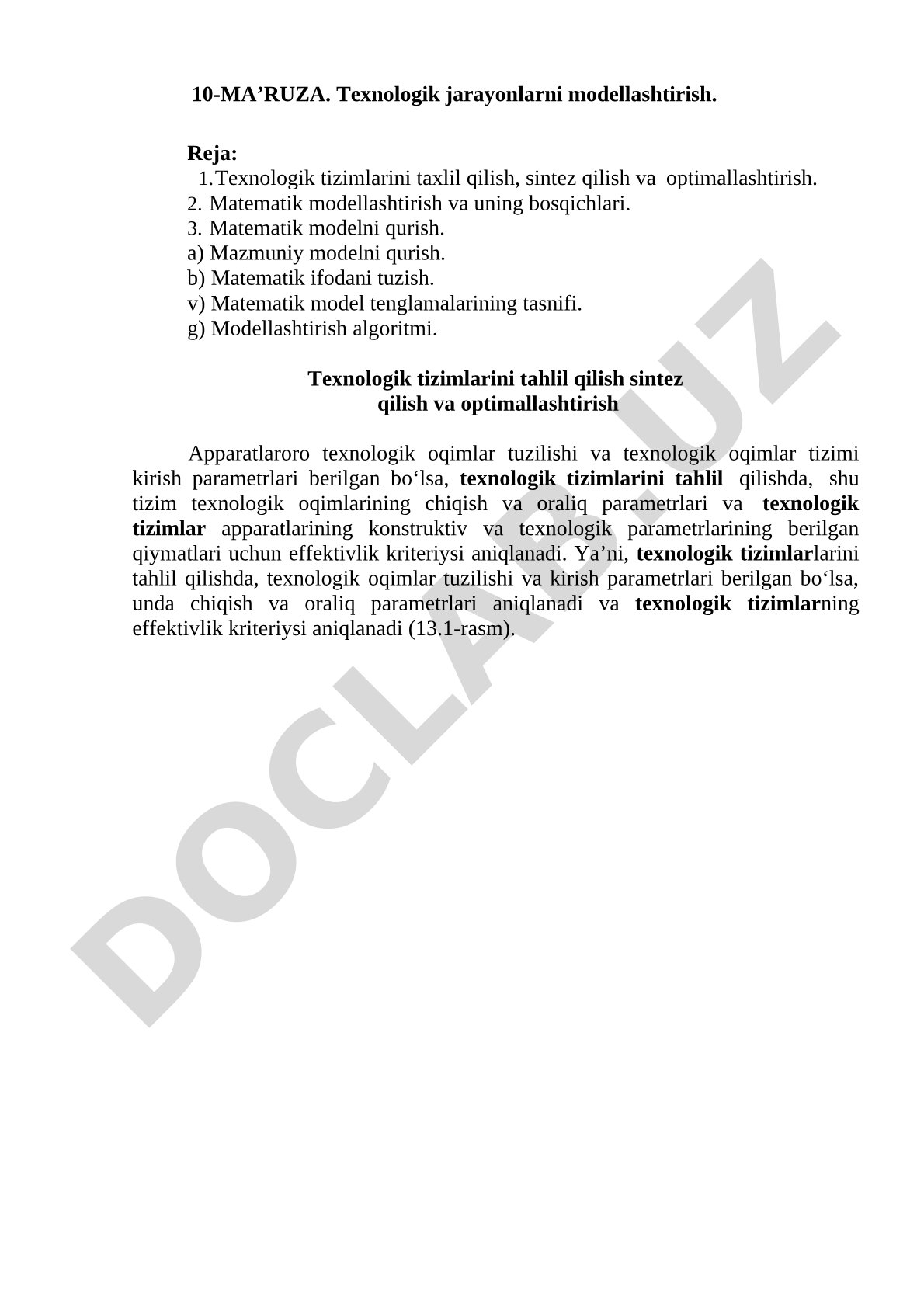 Texnologik jarayonlarni modellashtirish
