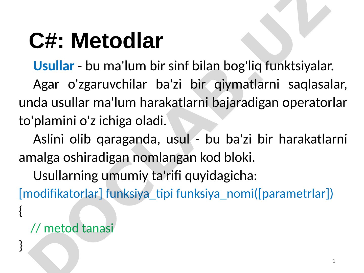 C#: Metodlar
