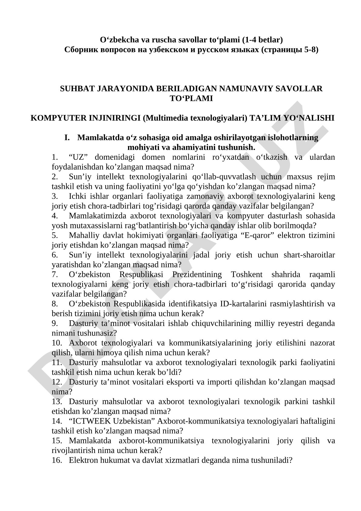 Kompyuter injiniringi multimedia texnologiyalari suhbat savollari