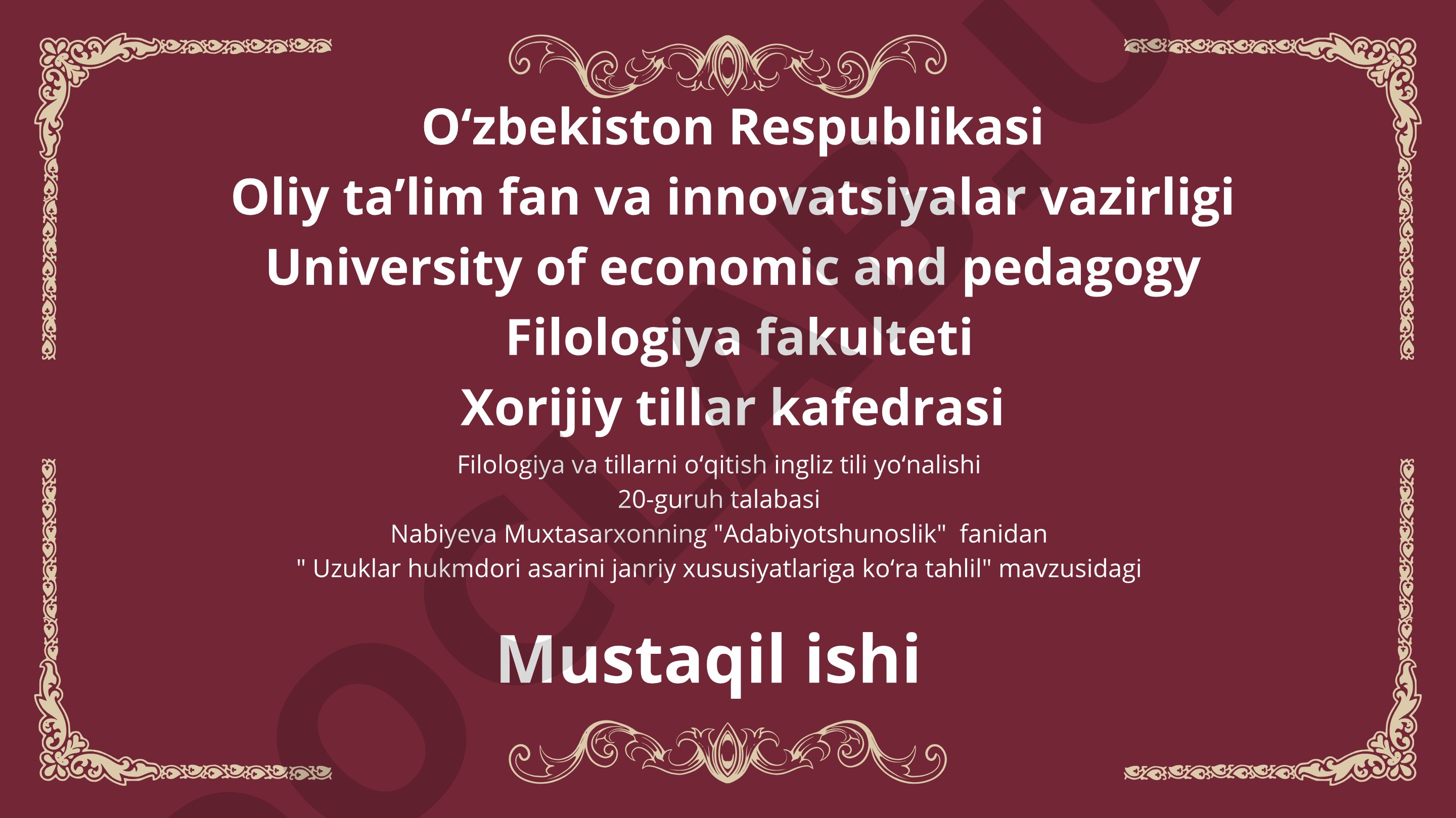 Uzuklar hukmdori asarini janriy xususiyatlariga koʻra tahlil