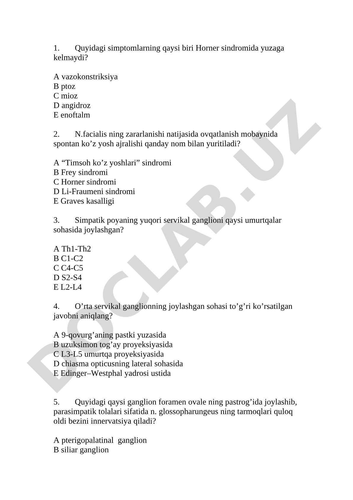 Nevrologiya: Horner sindromi va nerv ganglionlari testlari
