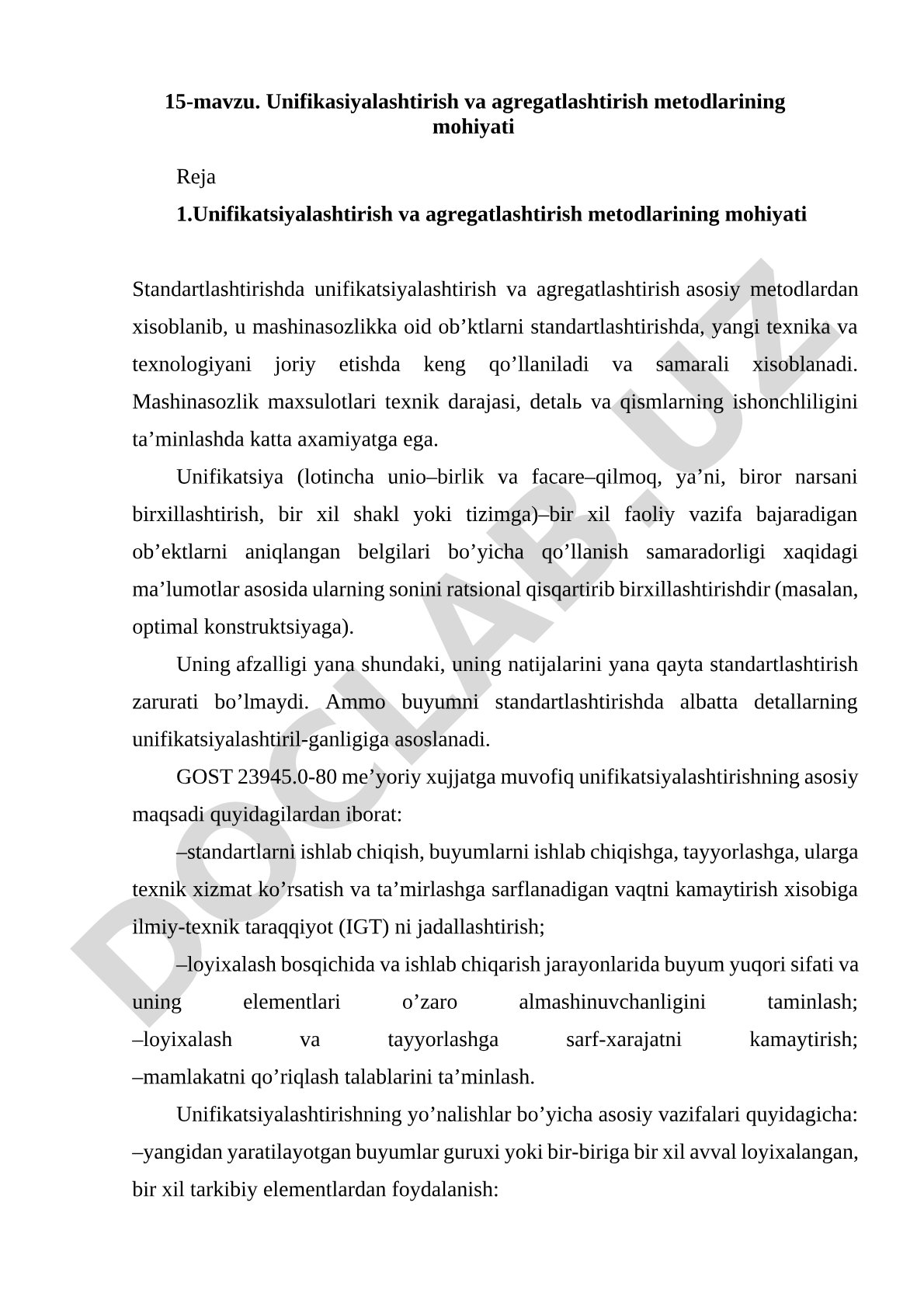 Unifikasiyalashtirish va agregatlashtirish metodlarining mohiyati