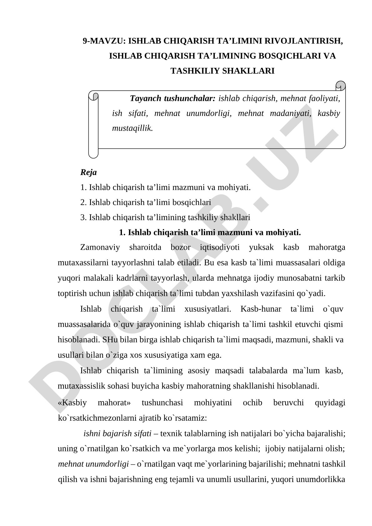 Ishlab chiqarish ta'limini rivojlantirish, ishlab chiqarish ta'limining bosqichlari va tashkiliy shakllari
