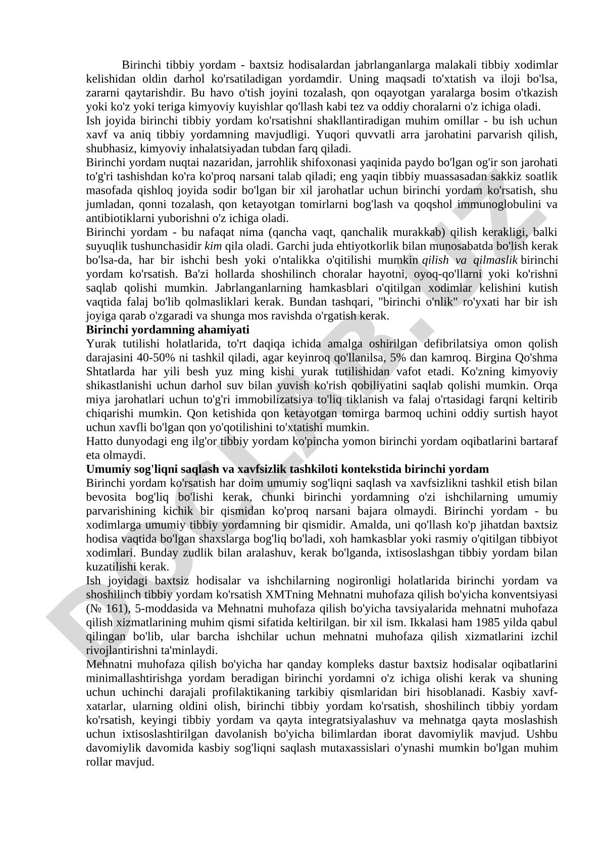 Birinchi tibbiy yordamning maqsadi va usullari