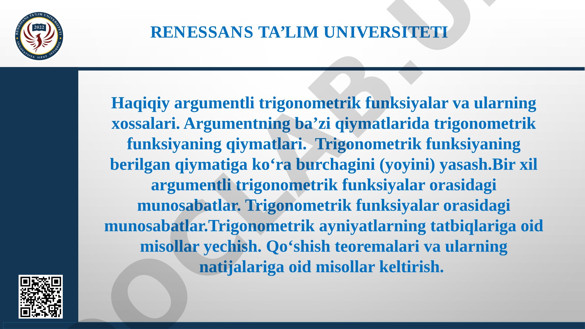 Trigonometrik funksiyalar va ularning xossalari