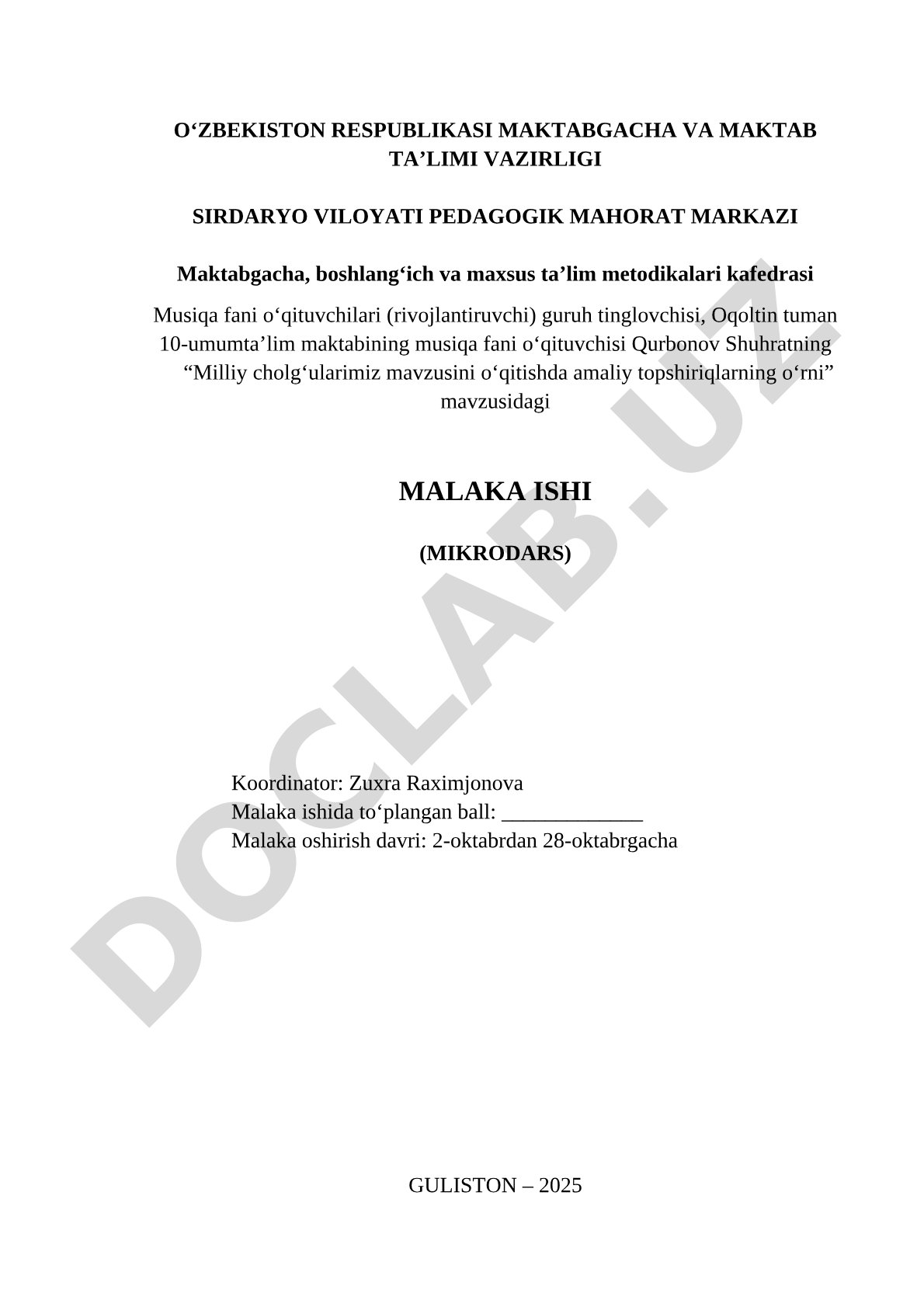 Milliy cholg'ularimiz mavzusini o'qitishda amaliy topshiriqlarning o'rni