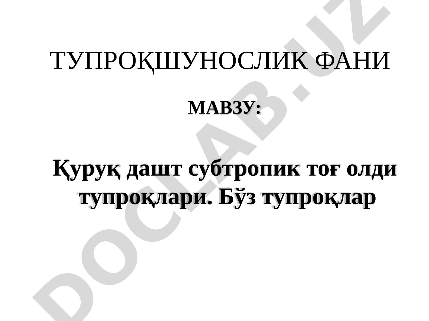 Қуруқ дашт субтропик тоғ олди тупроқлари. Бўз тупроқлар