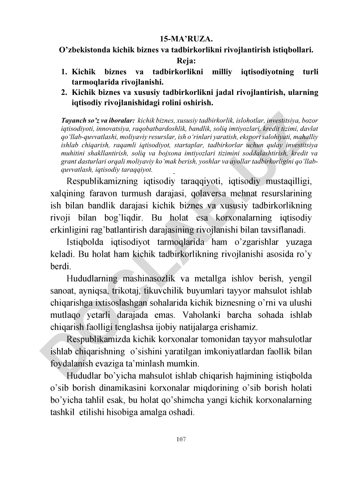 O’zbekistonda kichik biznes va tadbirkorlikni rivojlantirish istiqbollari