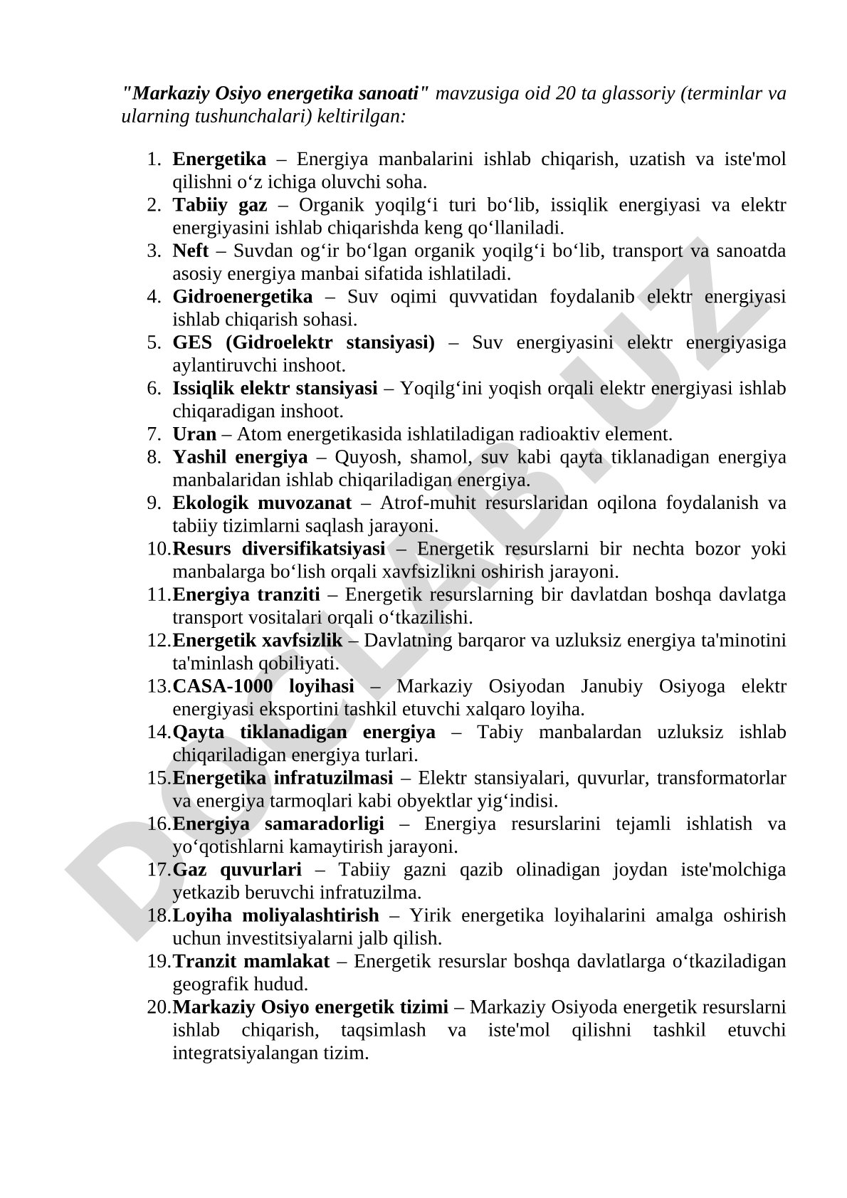 Markaziy Osiyo energetika sanoati