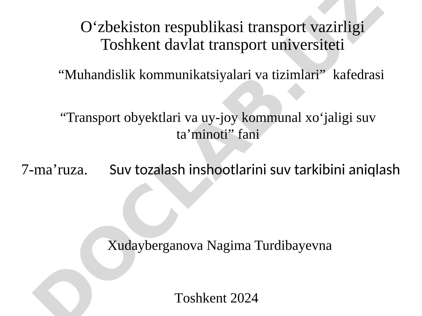 Suv tozalash inshootlarini suv tarkibini aniqlash