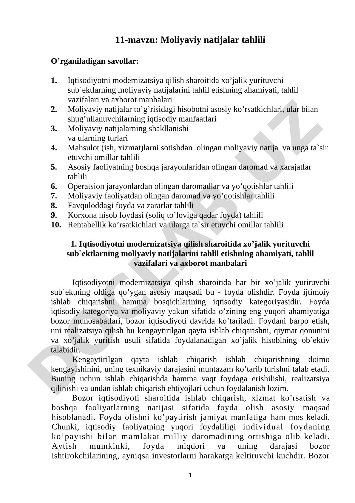 Moliya natijalar tahlili