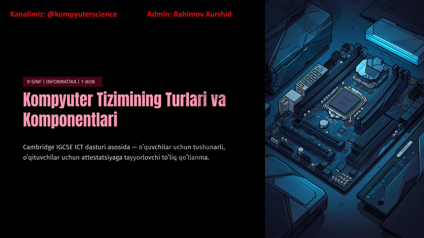 Kompyuter Tizimining Turlari va Komponentlari
