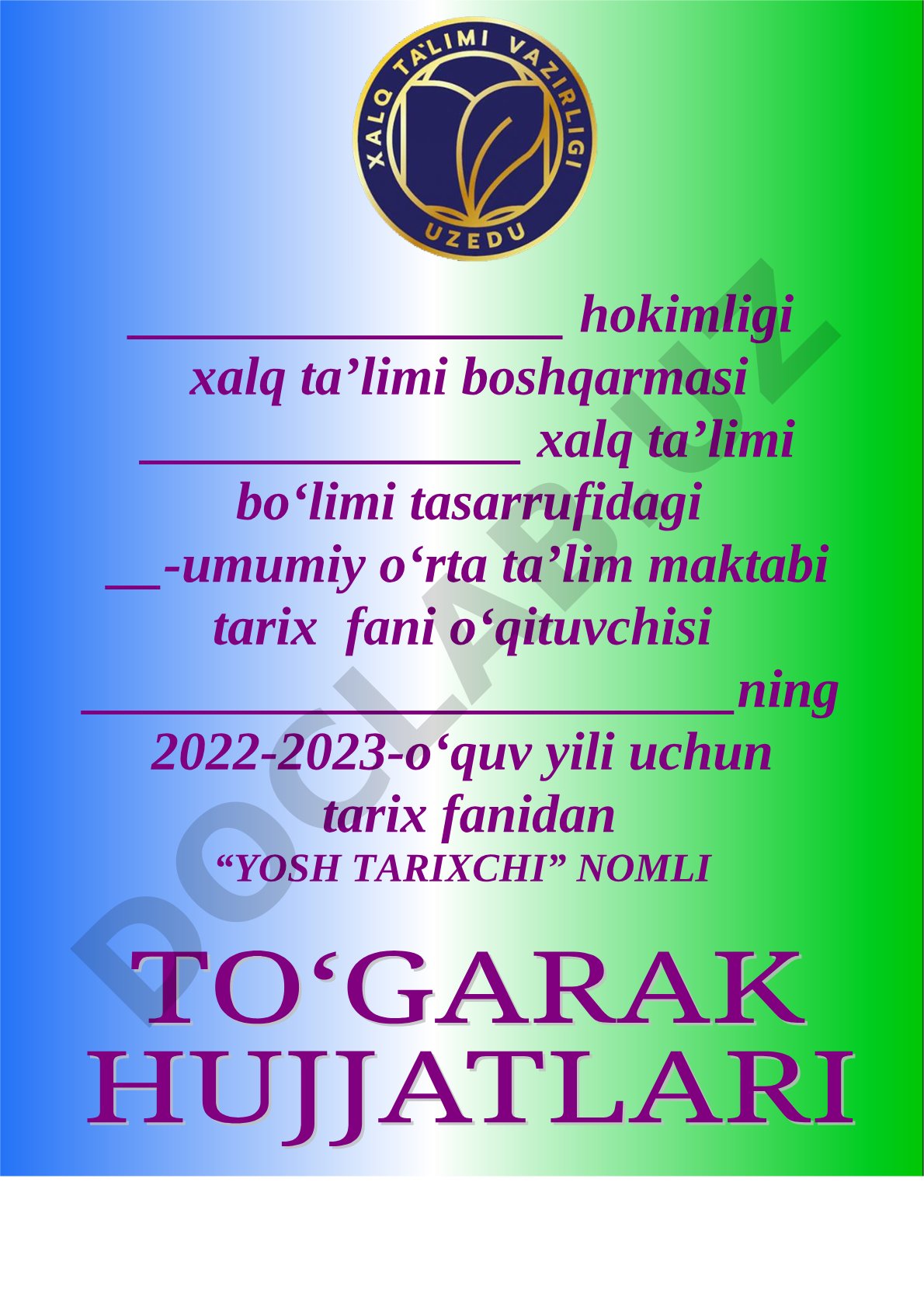 Yosh tarixchi to‘garagining 2022-2023 ish rejasi