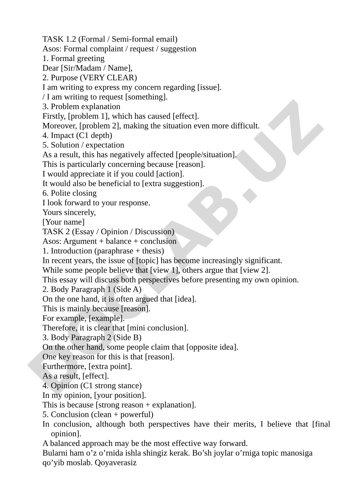 Formal email and opinion essay writing guide