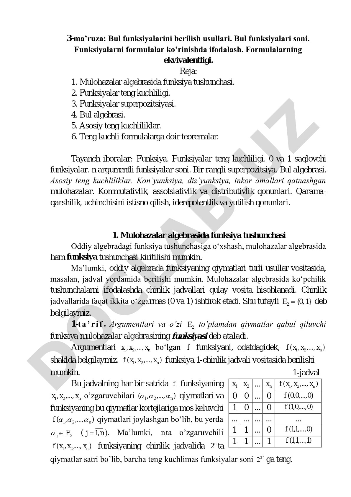 Bul funksiyalarini berilish usullari