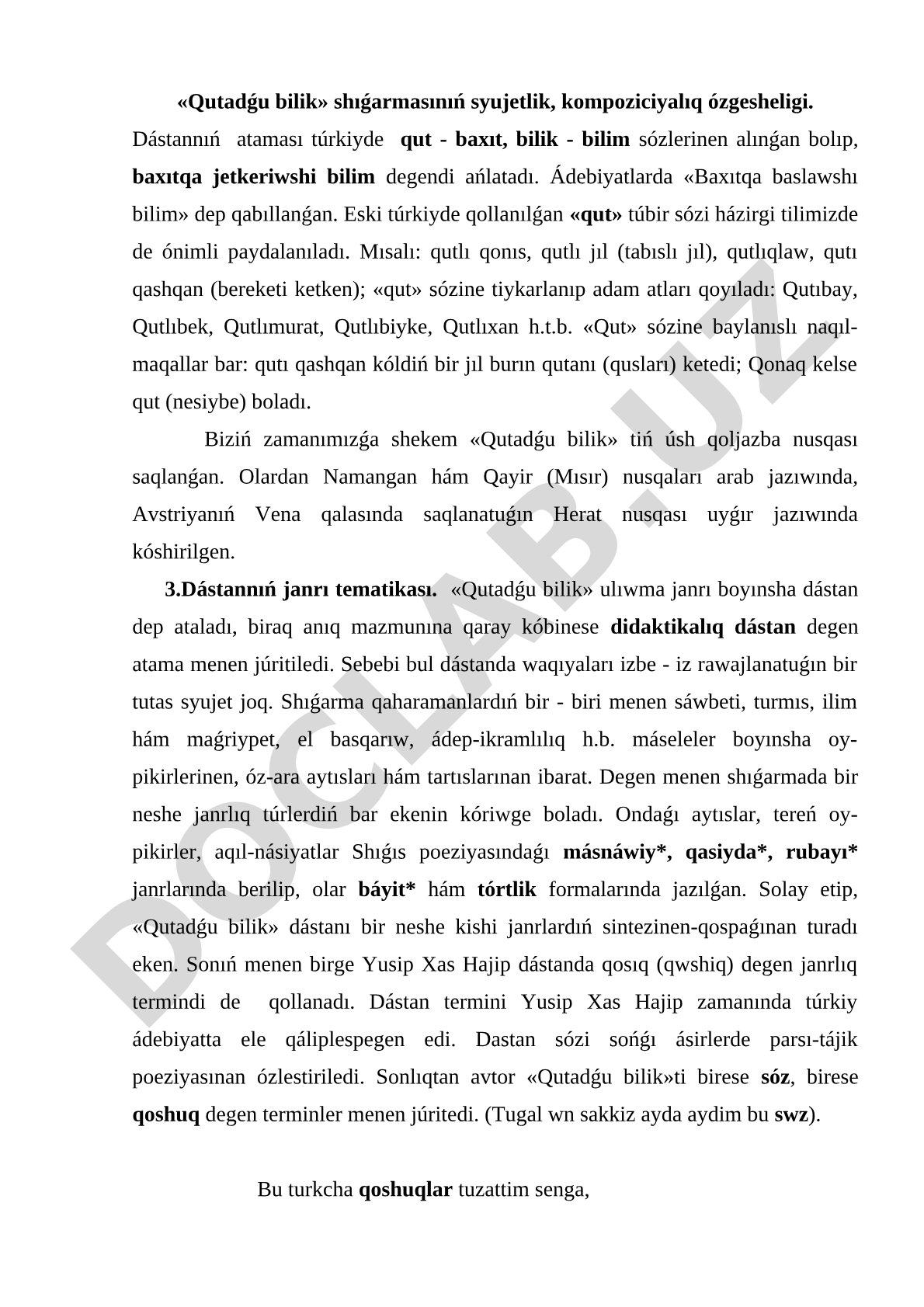 Qutadǵu bilik shıǵarmasınıń syujetlik, kompoziciyalıq ózgesheligi