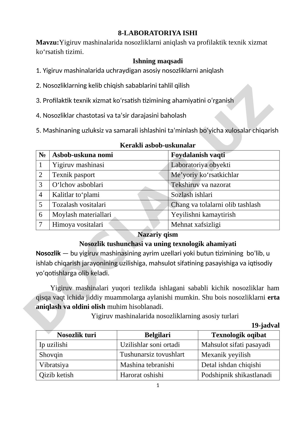 Yigiruv mashinalarida nosozliklarni aniqlash va profilaktik texnik xizmat ko‘rsatish tizimi