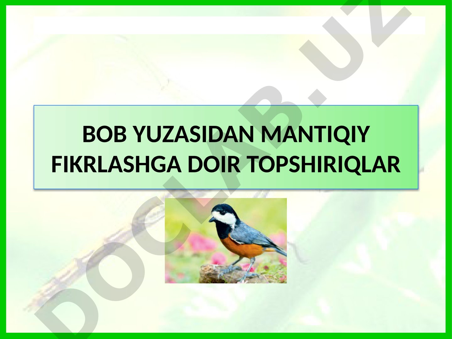 Bob yuzasidan mantiqiy fikrlashga doir topshiriqlar