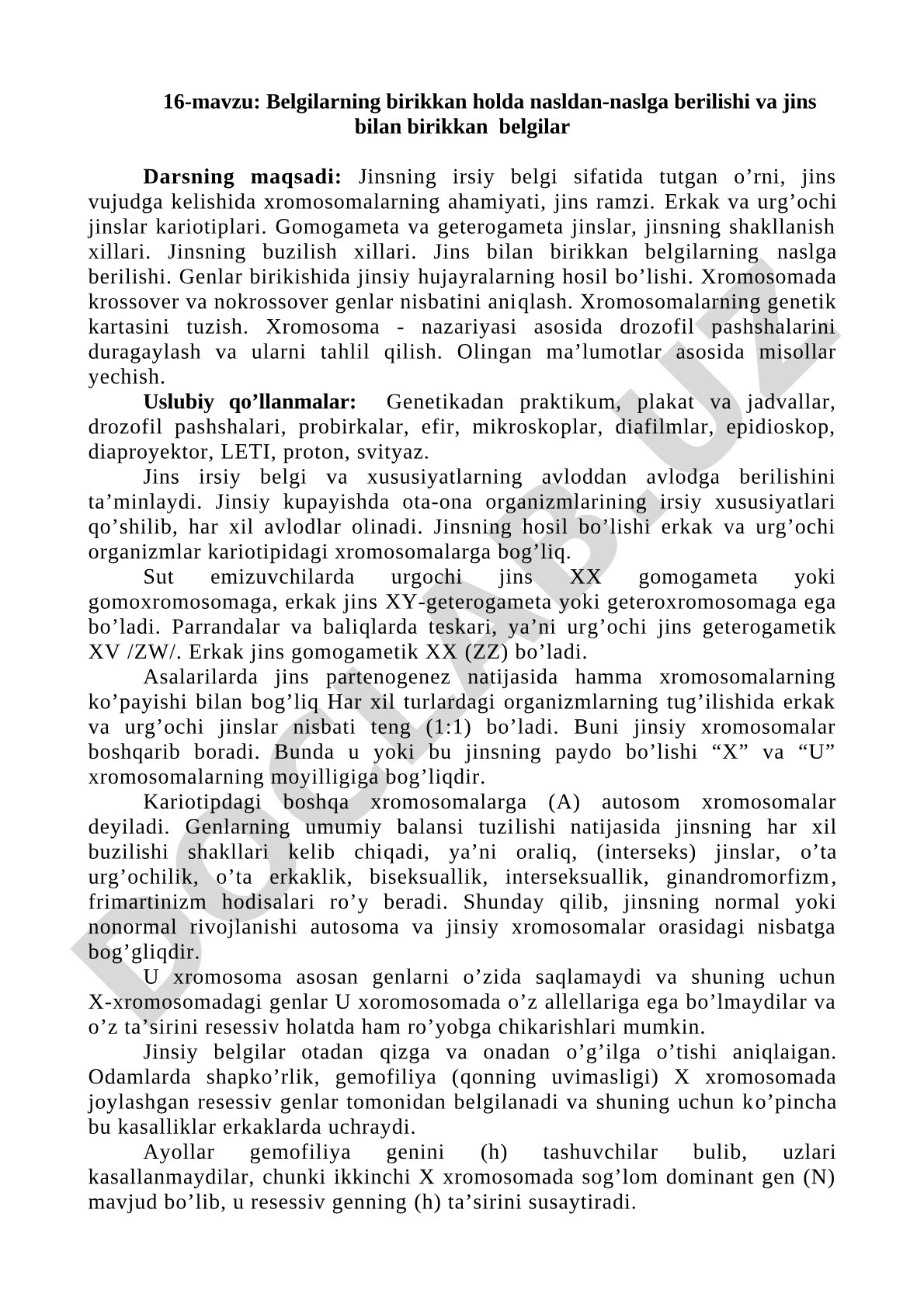 Belgilarning birikkan holda nasldan-naslga berilishi va jins bilan birikkan belgilar