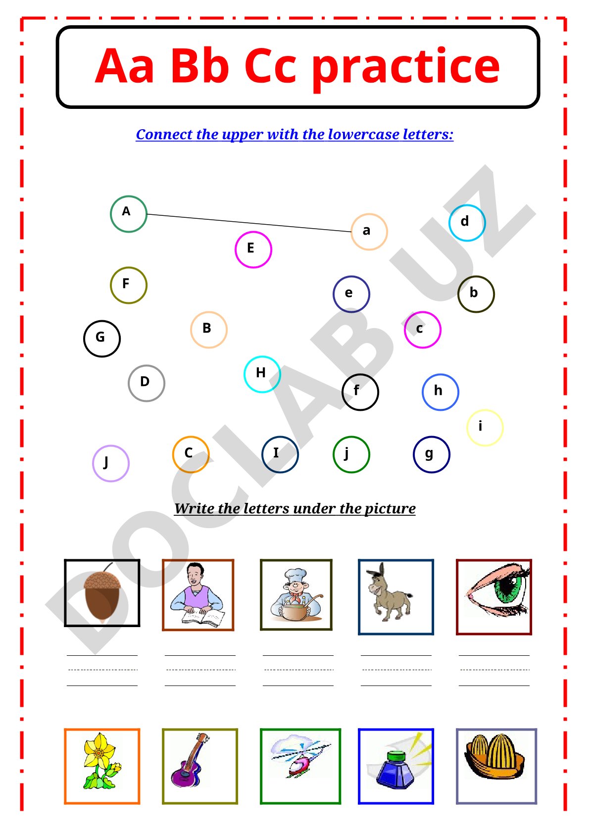 Uppercase and Lowercase Letter Matching Activity
