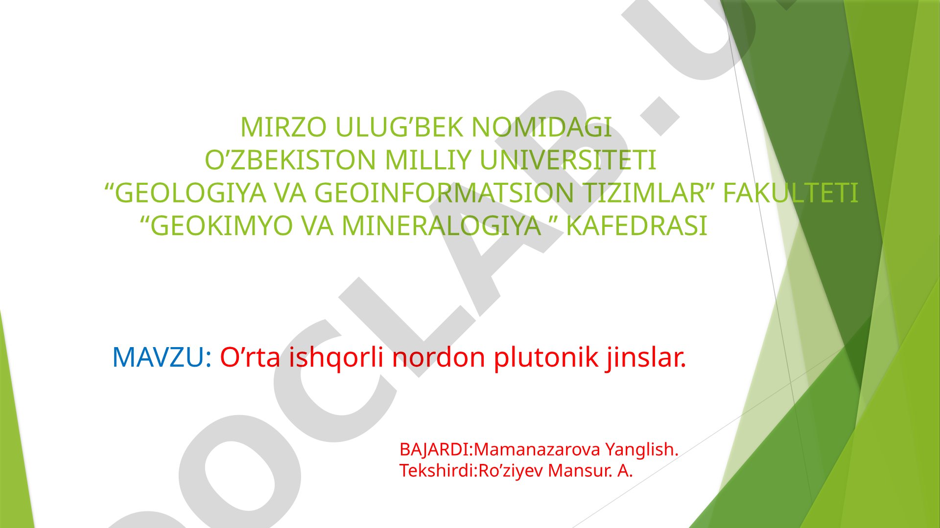 O'rta ishqorli nordon plutonik jinslar