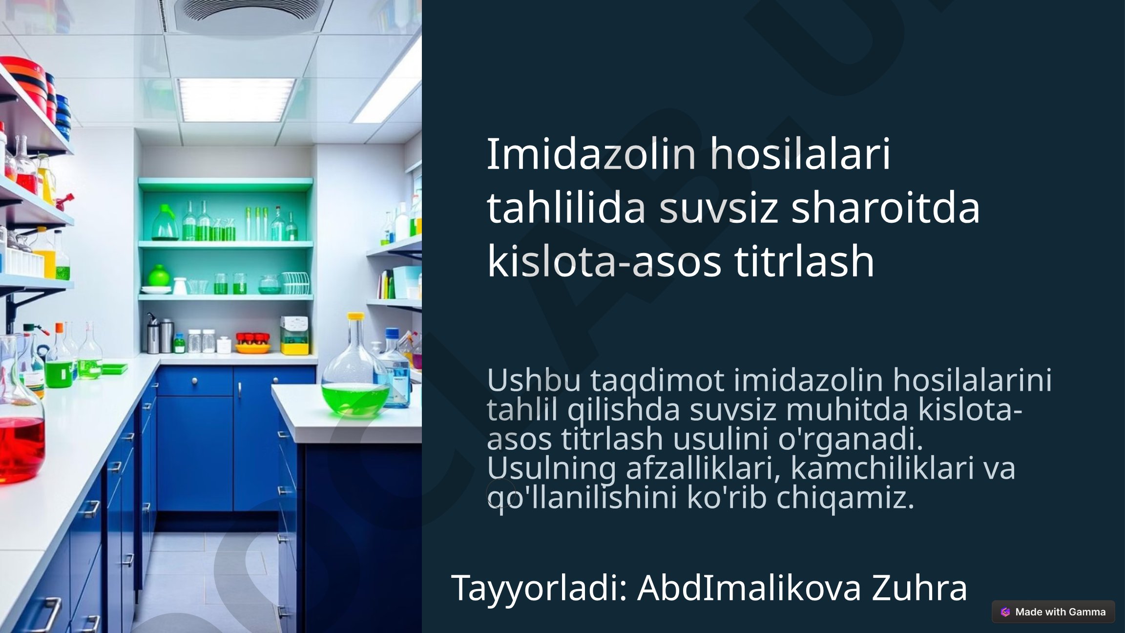 Imidazolin hosilalari tahlilida suvsiz sharoitda kislota-asos titrlash