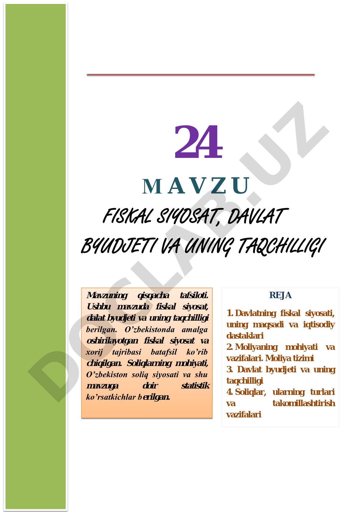 Fiskal siyosat, davlat byudjeti va uning taqchilligi