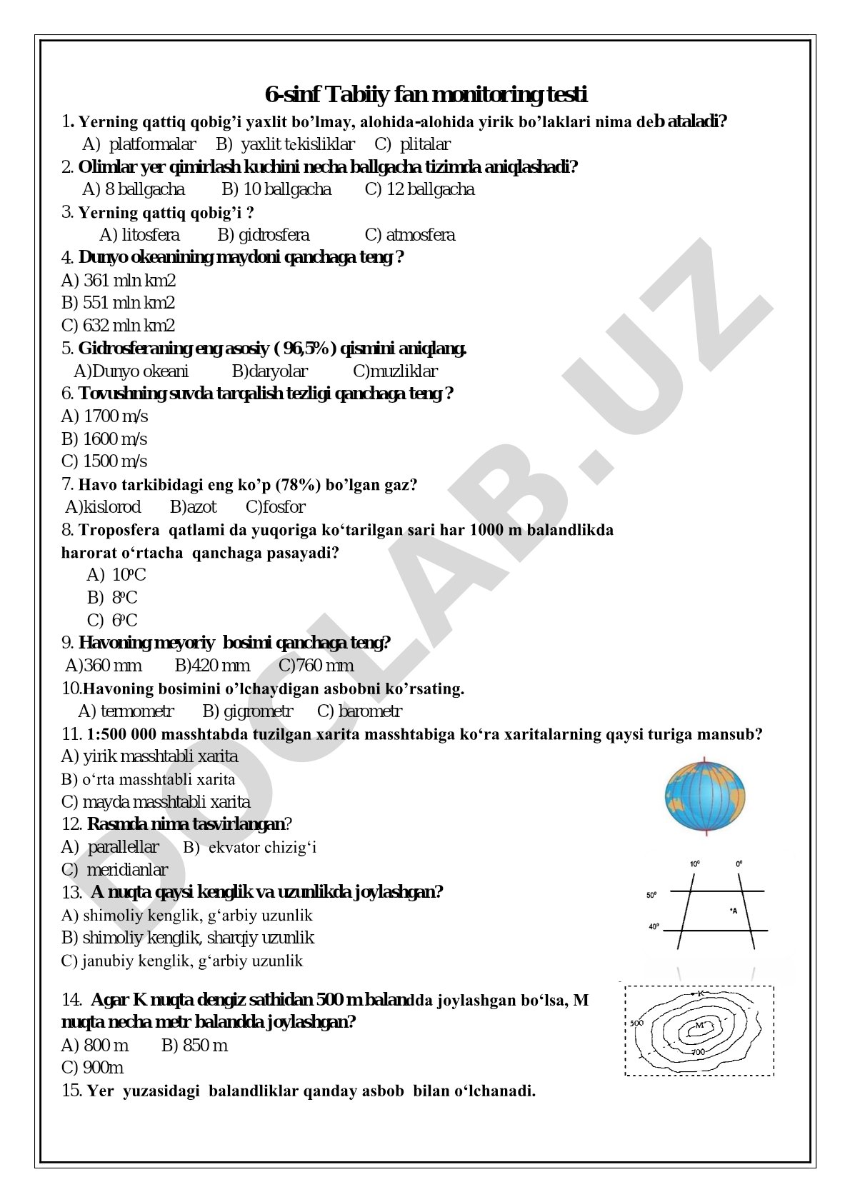 6-sinf Tabiiy fan monitoring testi