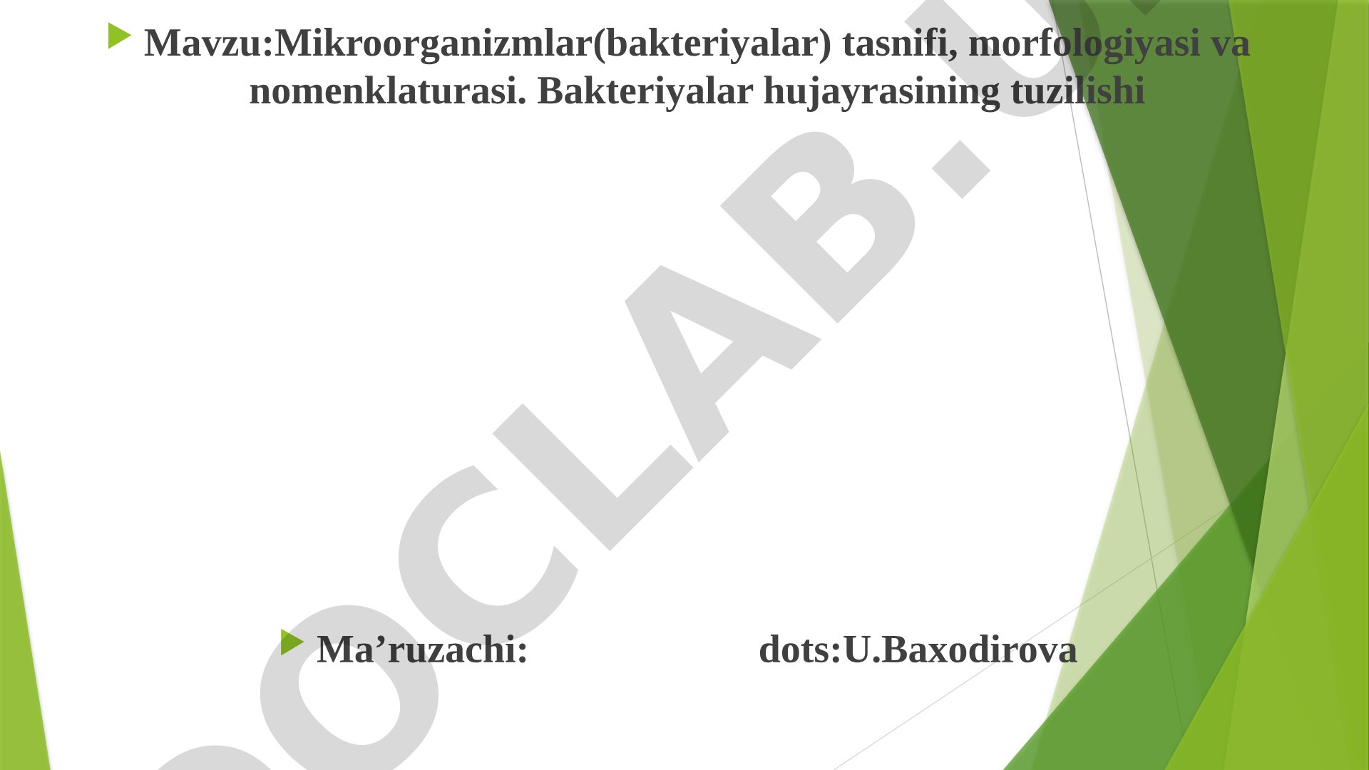 Mikroorganizmlar(bakteriyalar) tasnifi, morfologiyasi va nomenklaturasi. Bakteriyalar hujayrasining tuzilishi