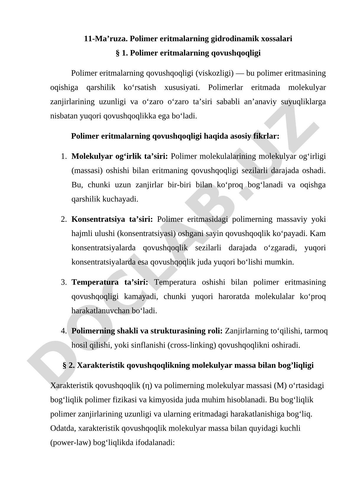 Polimer eritmalarning gidrodinamik xossalari