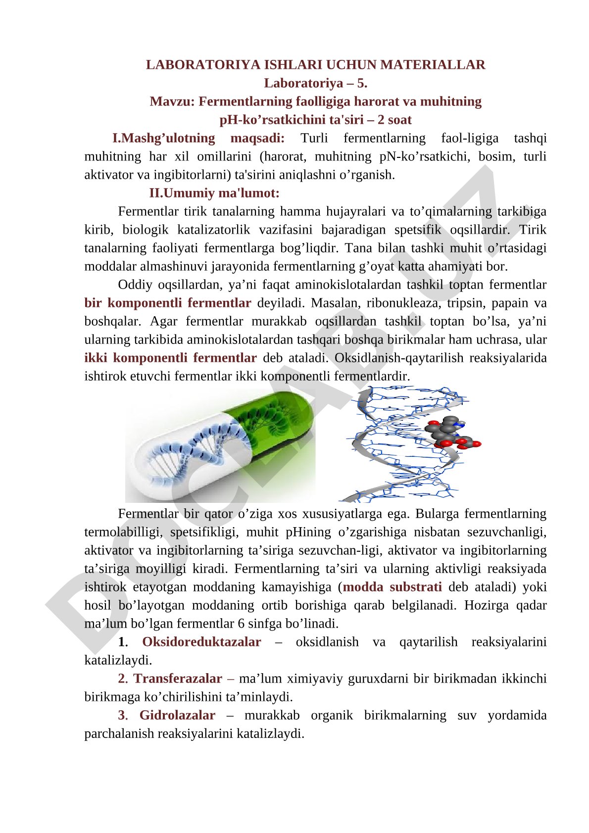 Fermentlarning faolligiga harorat va muhitning pH-ko'rsatkichini ta'siri