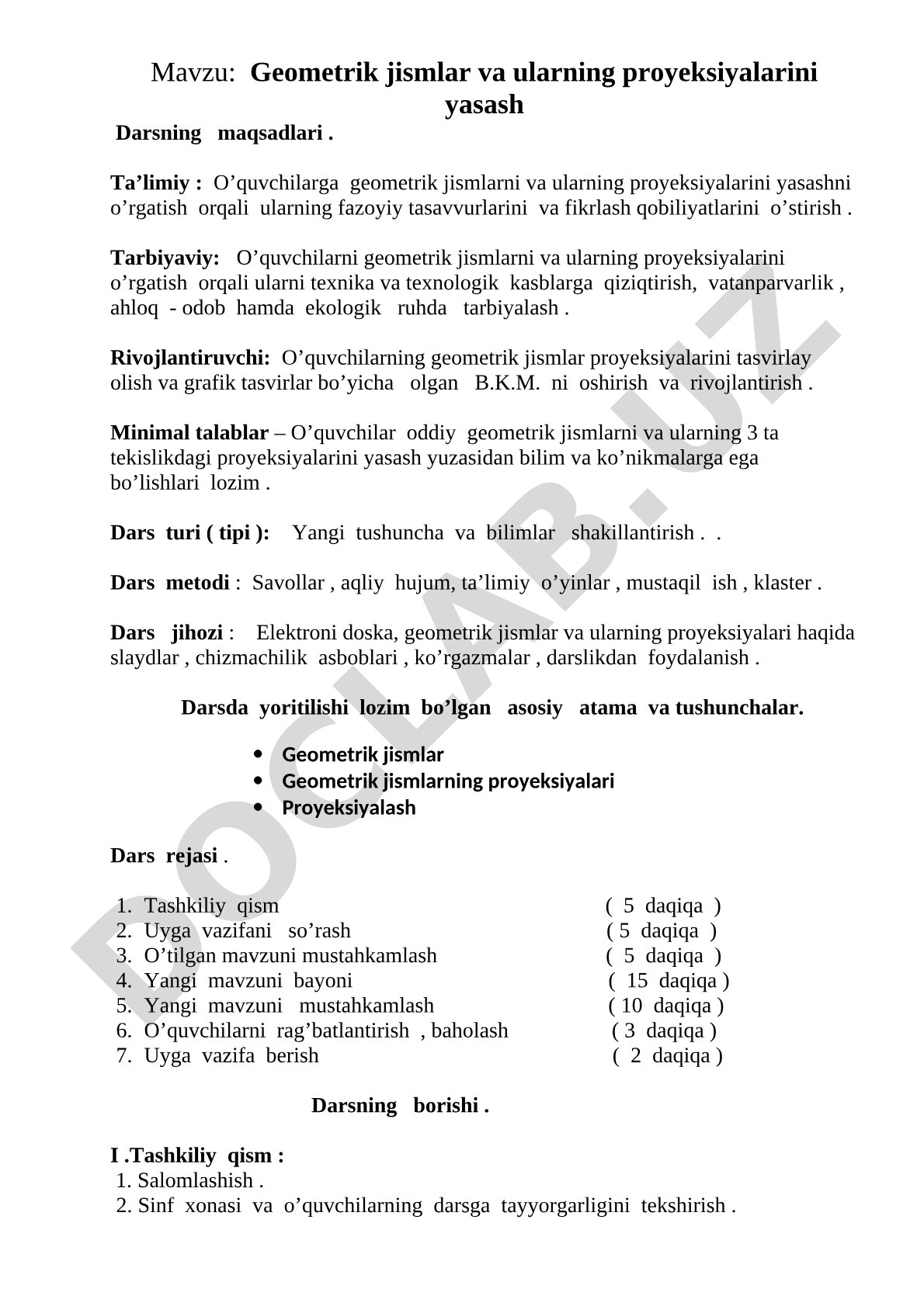 Geometrik jismlar va ularning proyeksiyalarini yasash