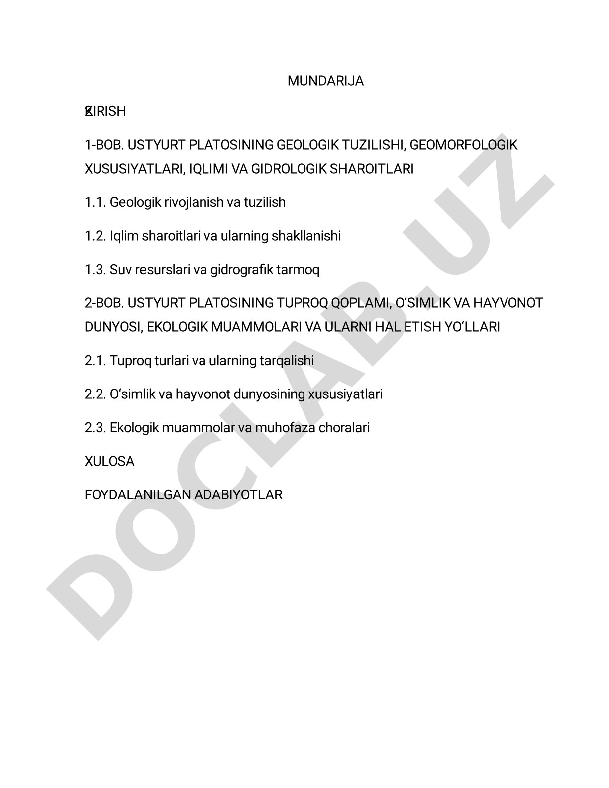 Ustyurt platosining tabiiy geografik tavsifi