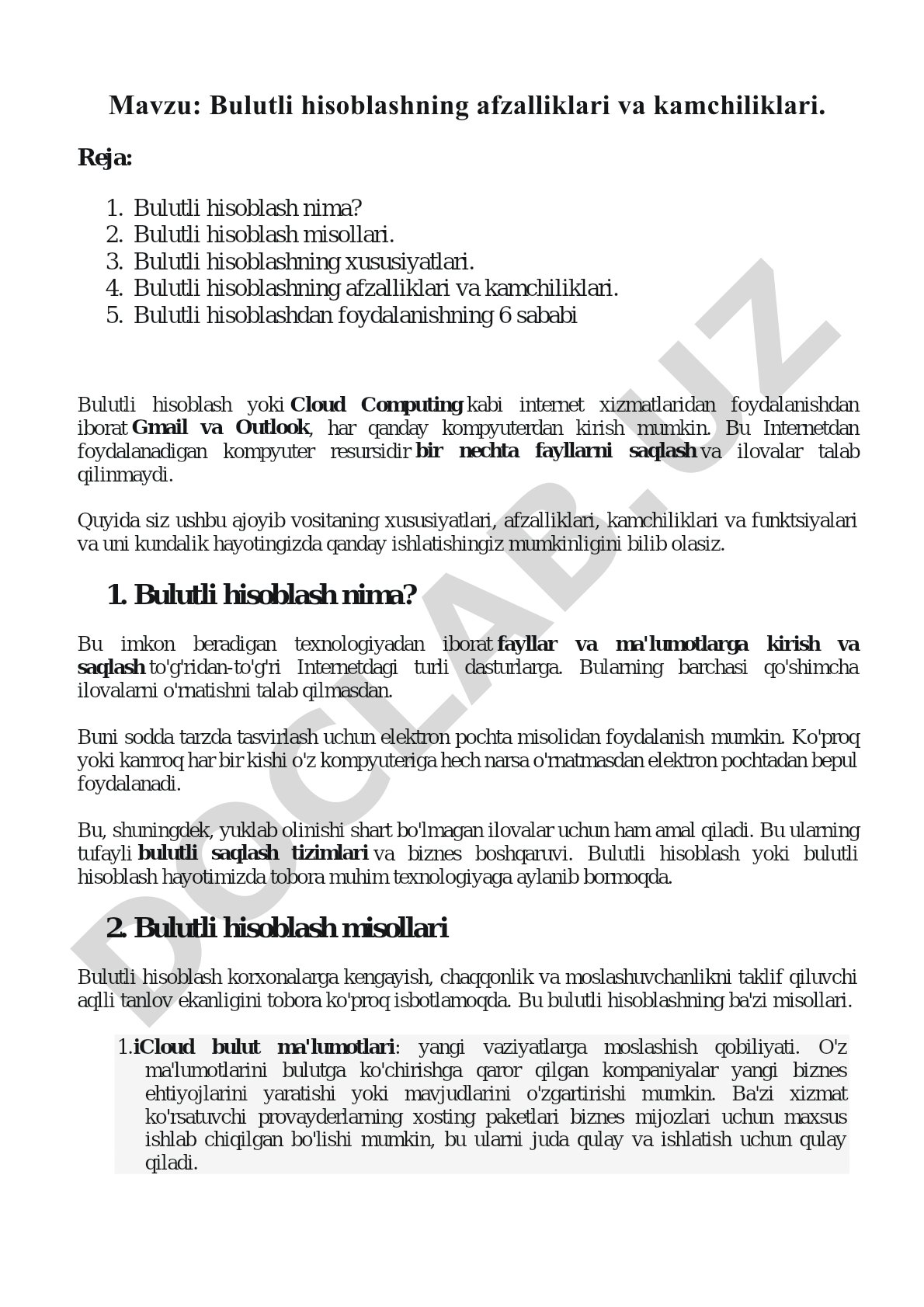 Bulutli hisoblashning afzalliklari va kamchiliklari