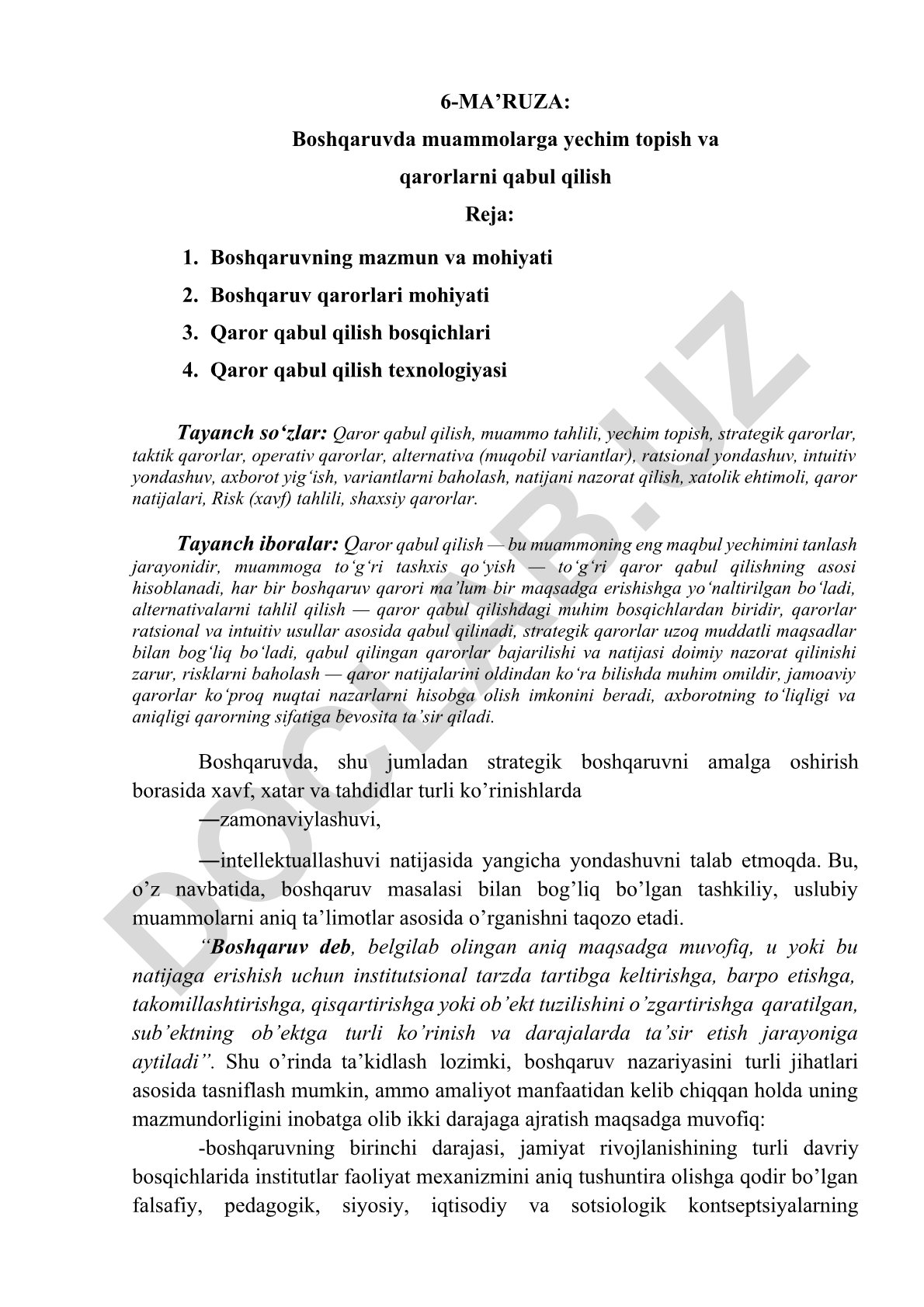 Boshqaruvda muammolarga yechim topish va qarorlarni qabul qilish